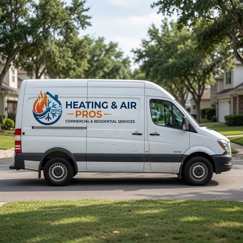 Local heating and air service van serving Syracuse